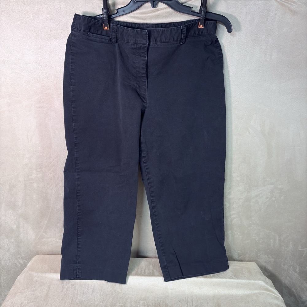 Liz Claiborne Women's Black Cropped Straight Leg Twill Pants Size 14 (139)